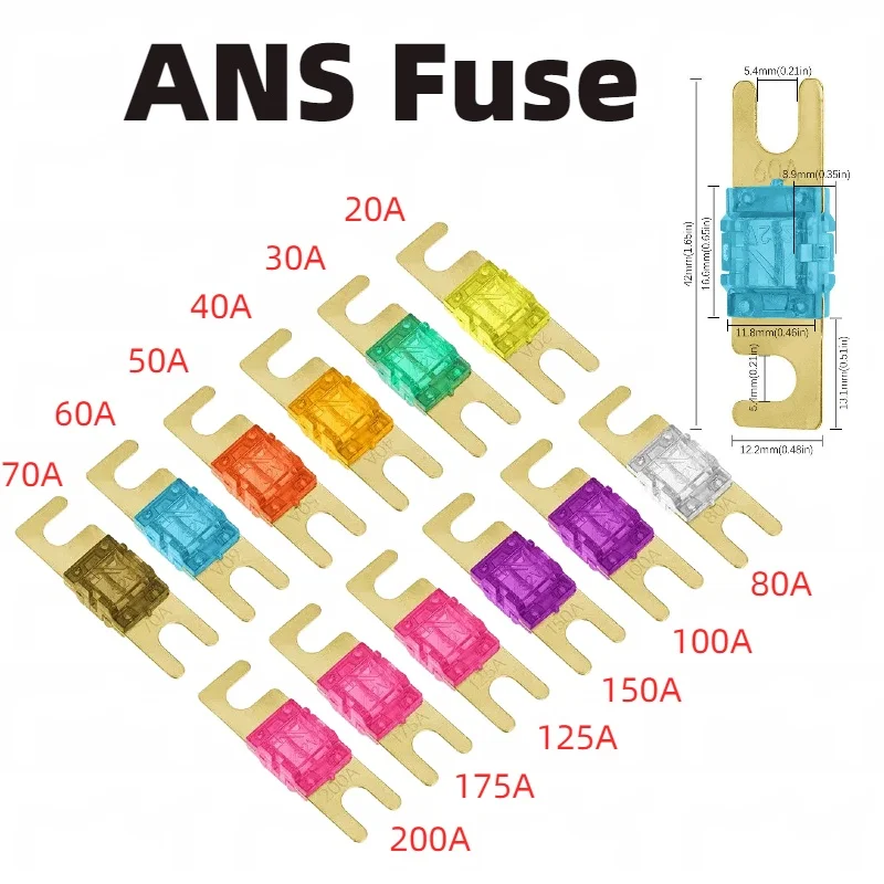 5-10-30pcs ANS Gold Plated Stud Car Fuses Mini Car Stereo Audio AFS Fuse 20A 30A 40A 50A 60A 70A 80A 100A 125A 32V Auto Fuse Hot