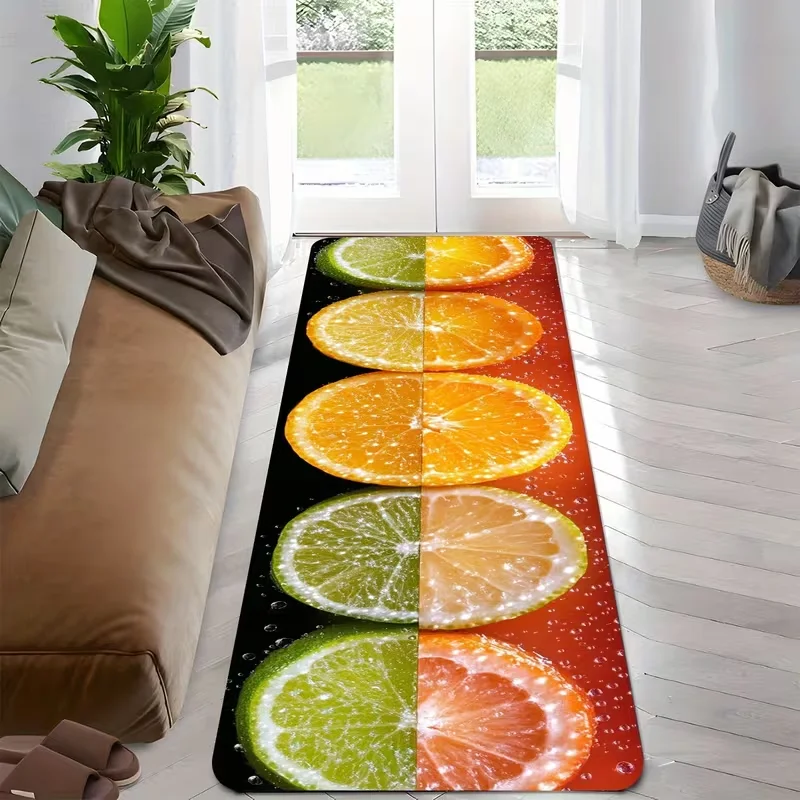 Fresh Citrus Fruit Slice Runner Rug Orange Lime Lemon Print Carpet Hallway Kitchen Bedroom Entryway Mat Tropical Indoor Decor