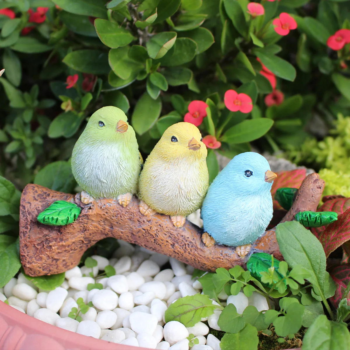 

Colorful Bird Tree Ornaments - Resin Garden Decor, Whimsical for Outdoor