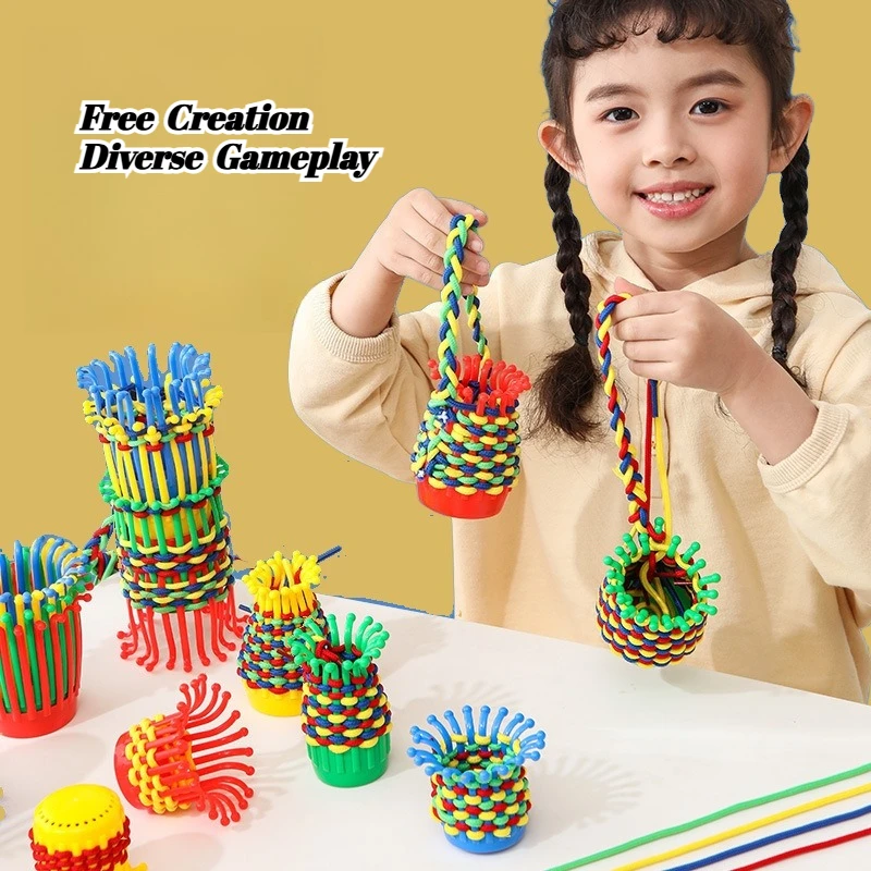 1 個/3 個手作り Diy 編み物糸通しおもちゃ子供の集中力細かい運動トレーニングフラワーバスケット編組ロープパズルおもちゃ