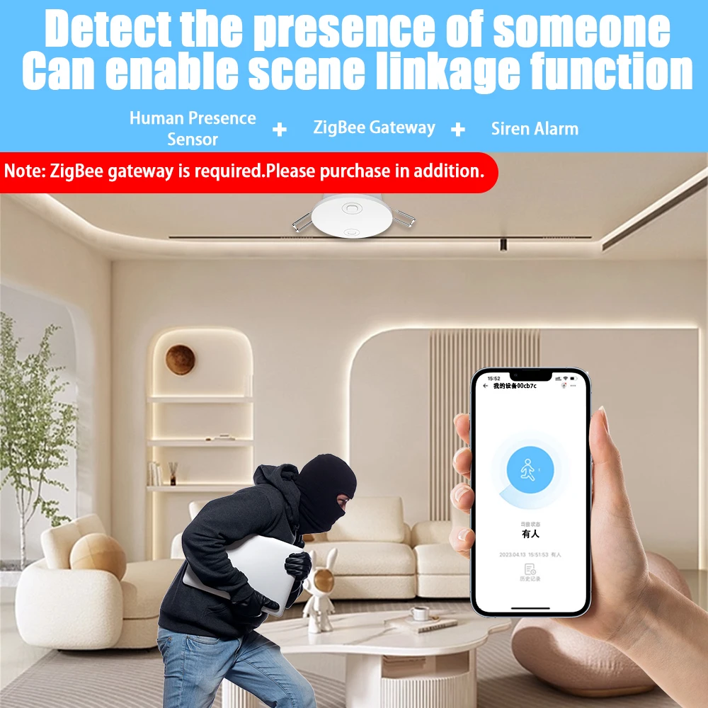 EWelink ZigBee 5.8G Smart Human Presence Detector MmWave Detection Motion Sensor PP Control for Smart Home Security Protection