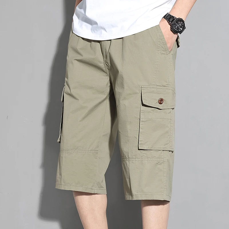 

Мужские летние шорты-карго из 100% хлопка, свободные, больших размеров, с эластичным поясом, для спорта и повседневной носки, для мужчин среднего возраста