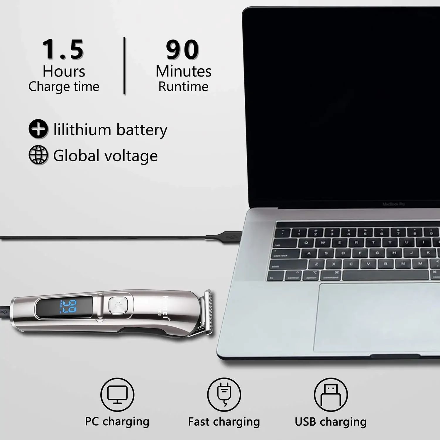 Kemei Professional Multifunction Beard Hair Trimmer Waterproof 6 In 1 Hair Clipper Electric Razor For Men Grooming Kit KM-8508 view 6