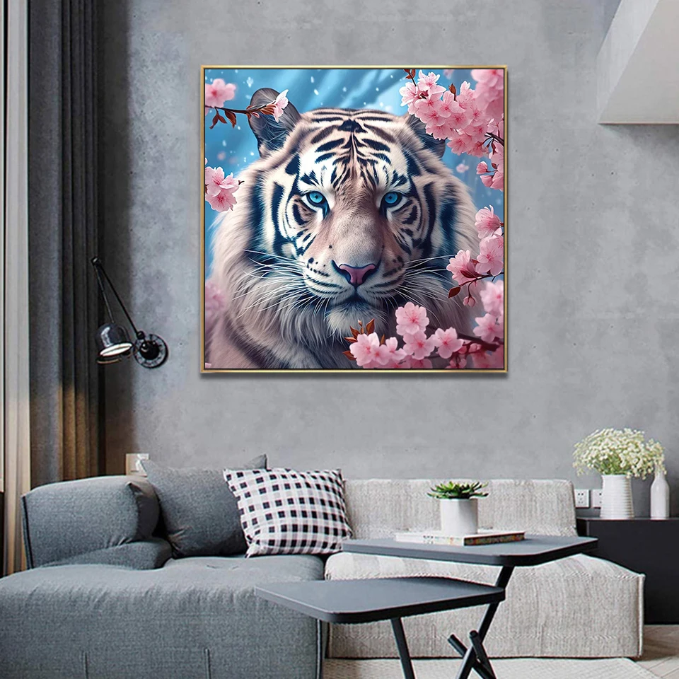 MomoArt DIY Diamond Painting Tiger Animal Embroidery Flower Full Square Round Mosaic Set Cross Stitch Decor For Home