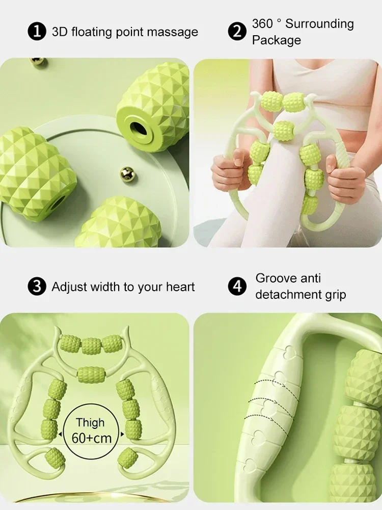 Massageador de emagrecimento de pernas Rolo circular de 12 rodas para relaxamento muscular da panturrilha da coxa, alongamento e alívio da dor