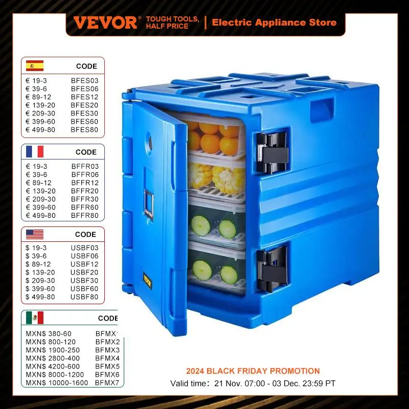 VEVOR 90L 120L Insulated Food Pan Carrier Food Delivery Container Wheeled Front Load Catering Box Outdoor Refrigerating Cabinet