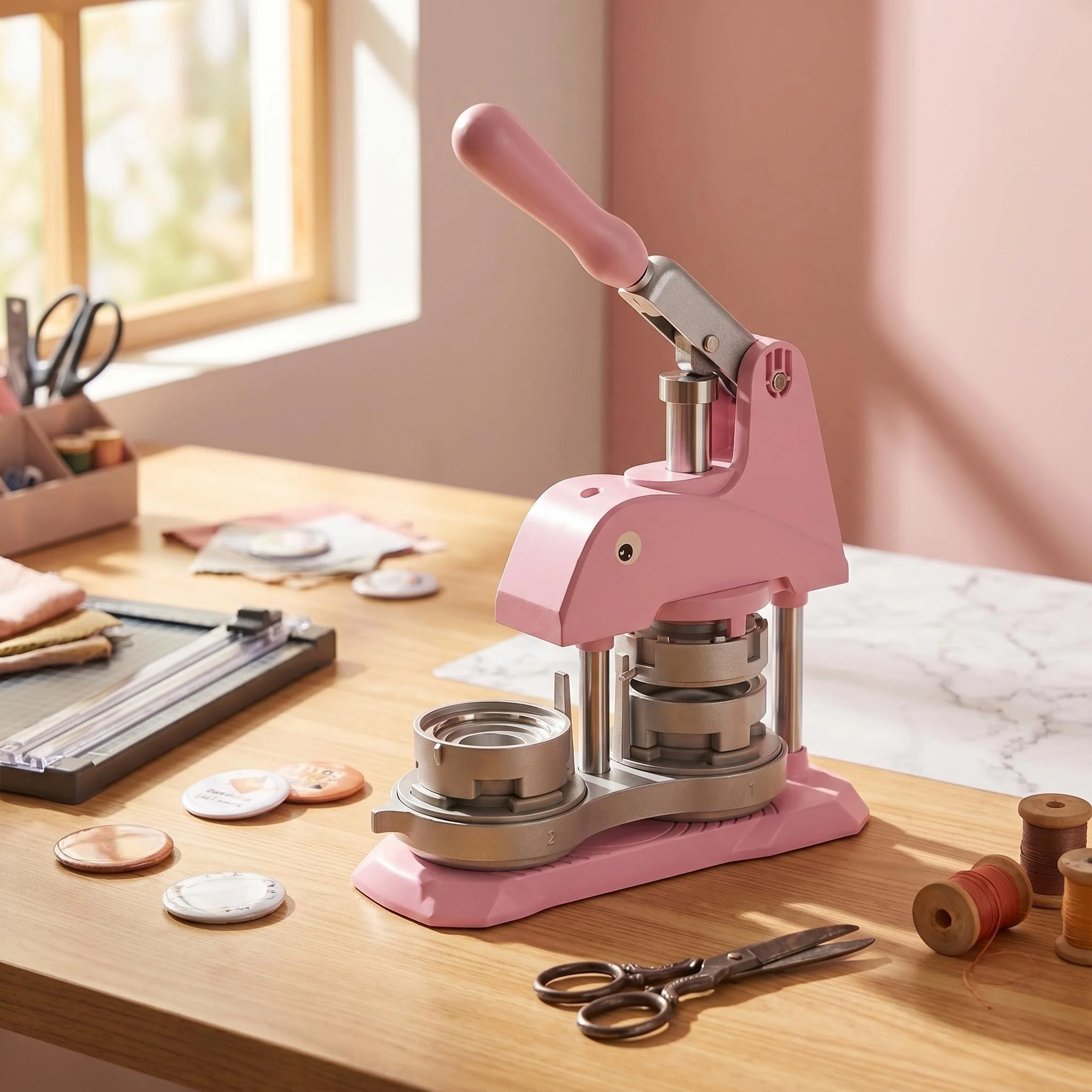 Round Badge Maker Kit, Portable DIY Button Press with 58mm Mold and Complete Supplies for Custom Pins, Fridge Magnets