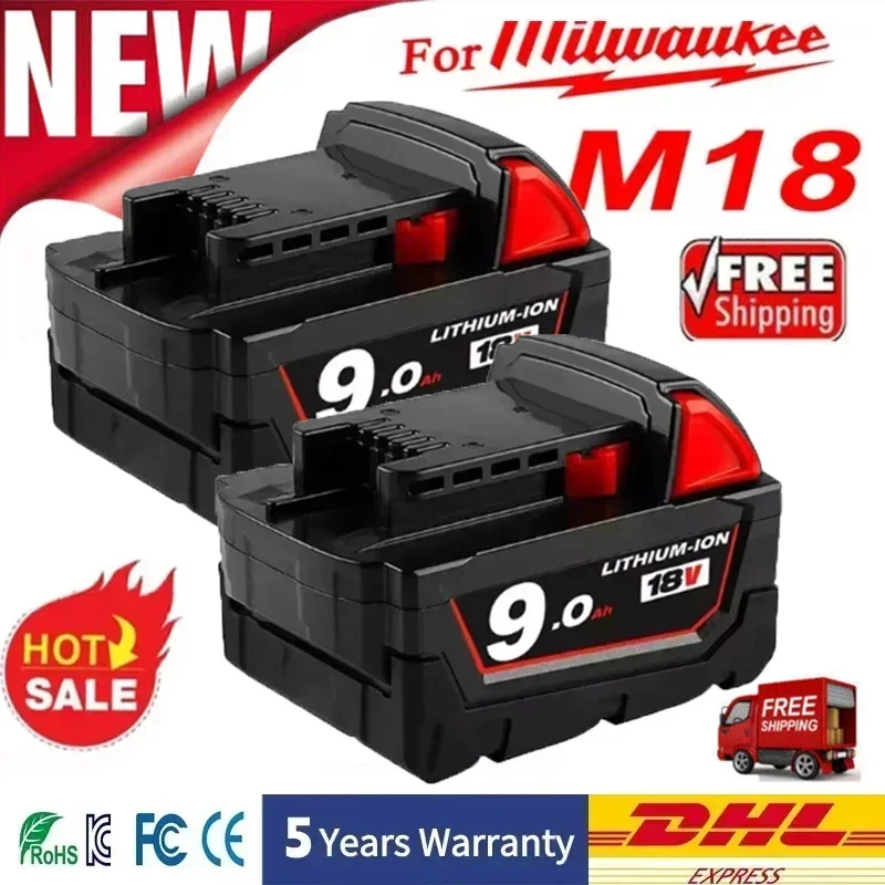 

For Milwaukee M18 Battery 18V 6.0Ah 9.0Ah Replacement Lithium Battery for Milwaukee M18 48-11-1815 48-11-1850 2604-22 Battery