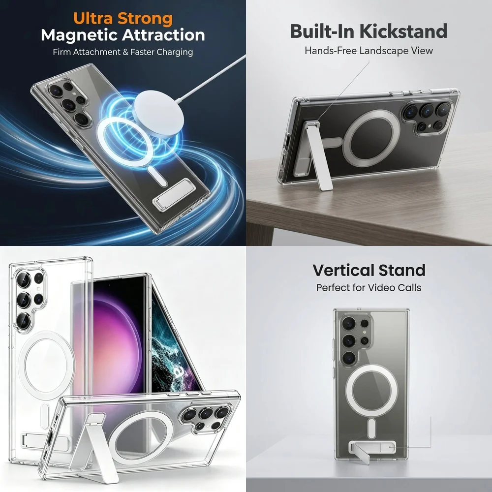 TPU PC Magnetic Case for Samsung Galaxy S21 S22 S23 FE S24 Ultra Plus S25 S26 Precise Cutout Wireless Charging Slim Back Cover