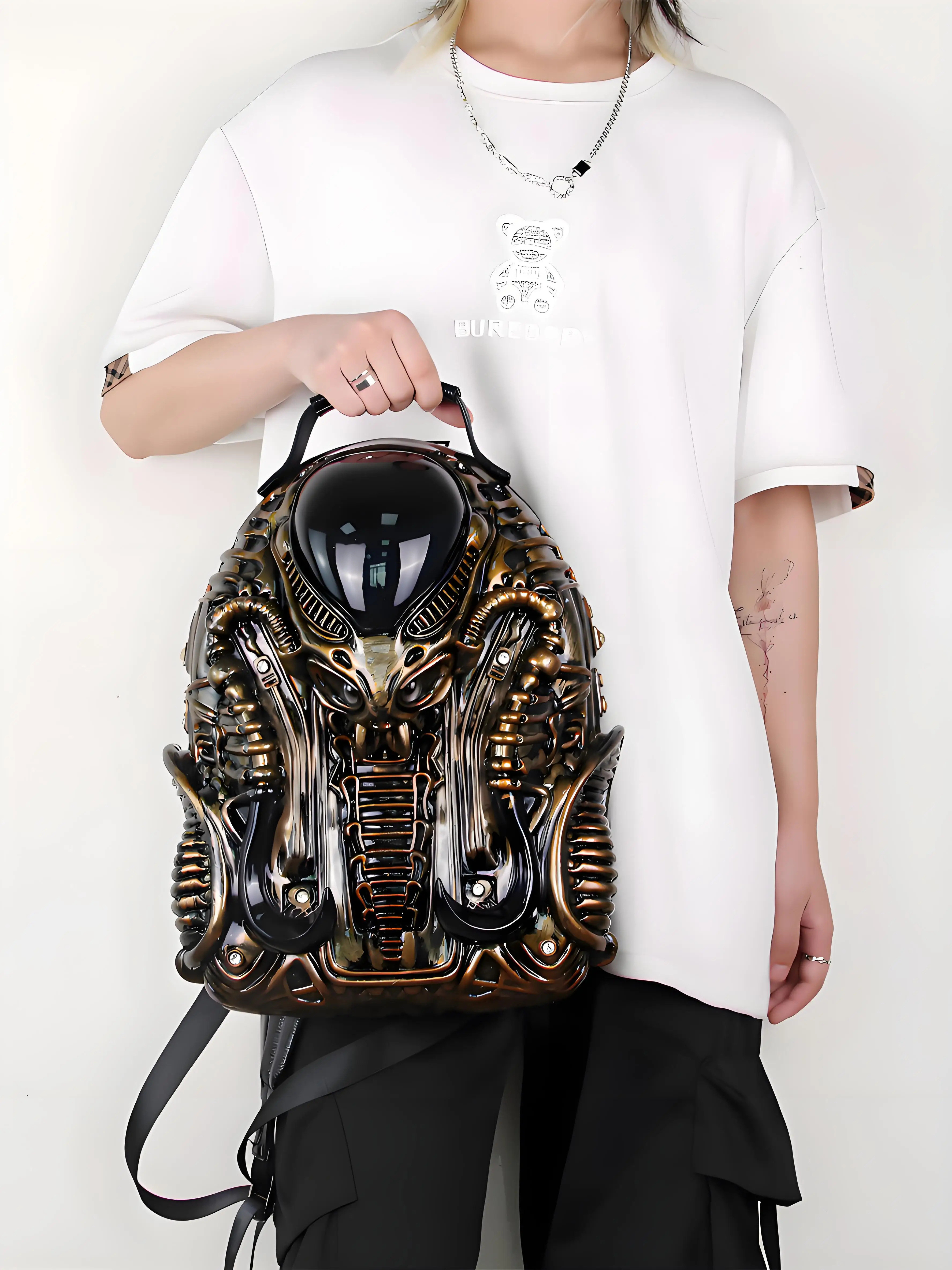 Fashionable, unique, alien shaped backpack, personalized, iron blooded warrior, street punk style, unisex Backpack