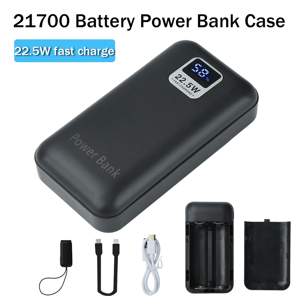 22.5W Fast Charge Power Bank Kit No Soldering Required with LCD Display for 21700 Batteries Portable DIY Charger Case