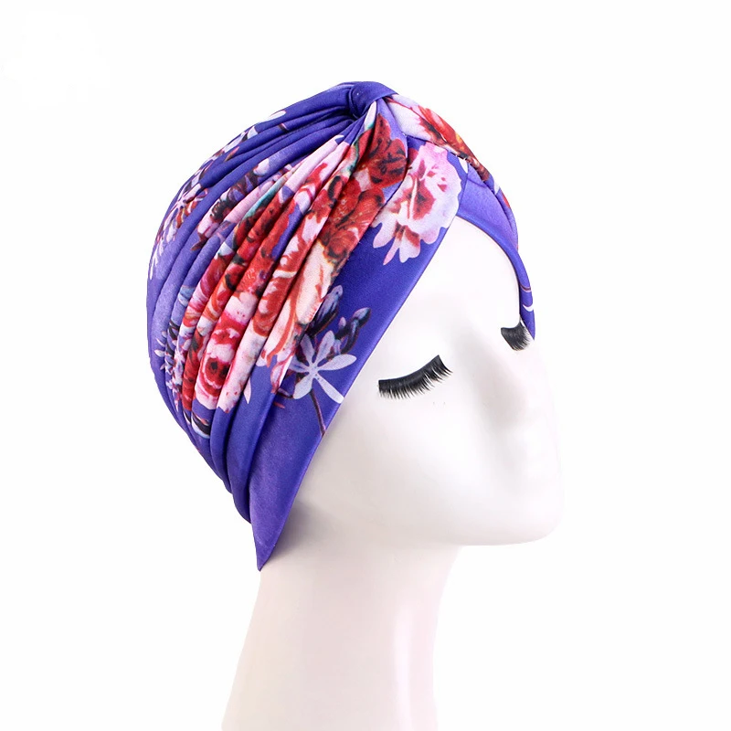 Women Ruffle Muslim Turban Print Flower Knot Headscarf Islamic Inner Hijab Caps Chemo Cap Hair Loss Pleated Head Wrap Turbante