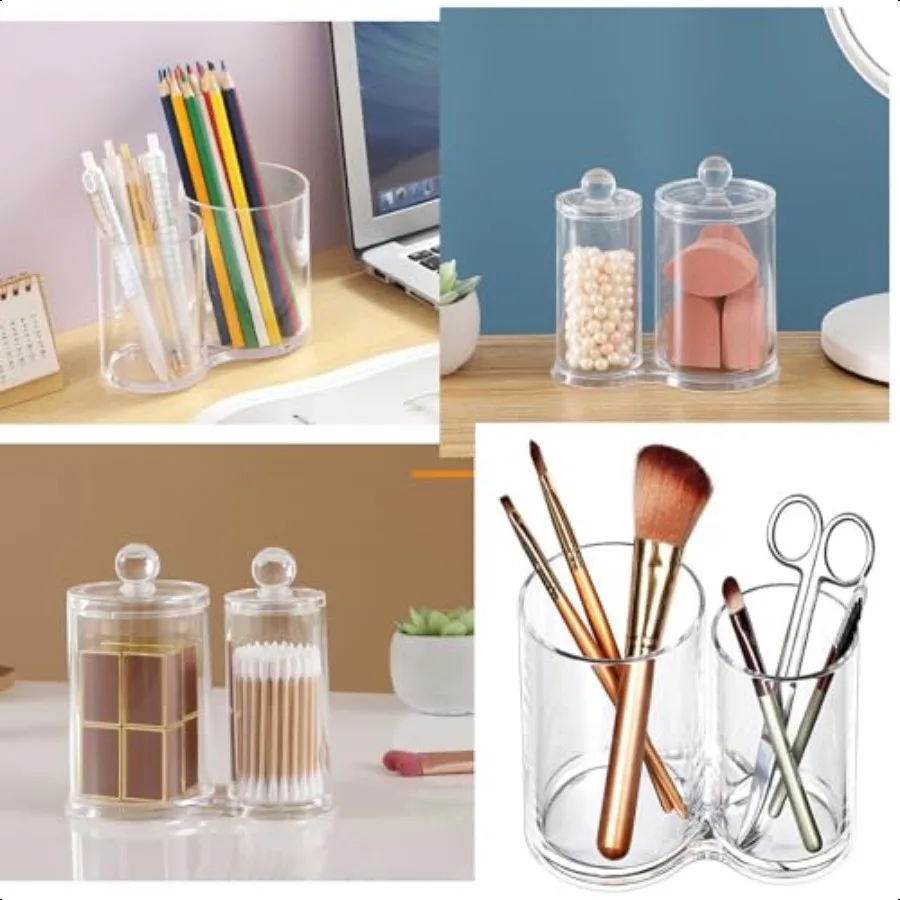 Porta Qtip Contenitore rotondo trasparente Porta batuffoli di cotone con coperchio Porta pennelli per trucco Organizzatore da bagno Organizzatore in acrilico fo