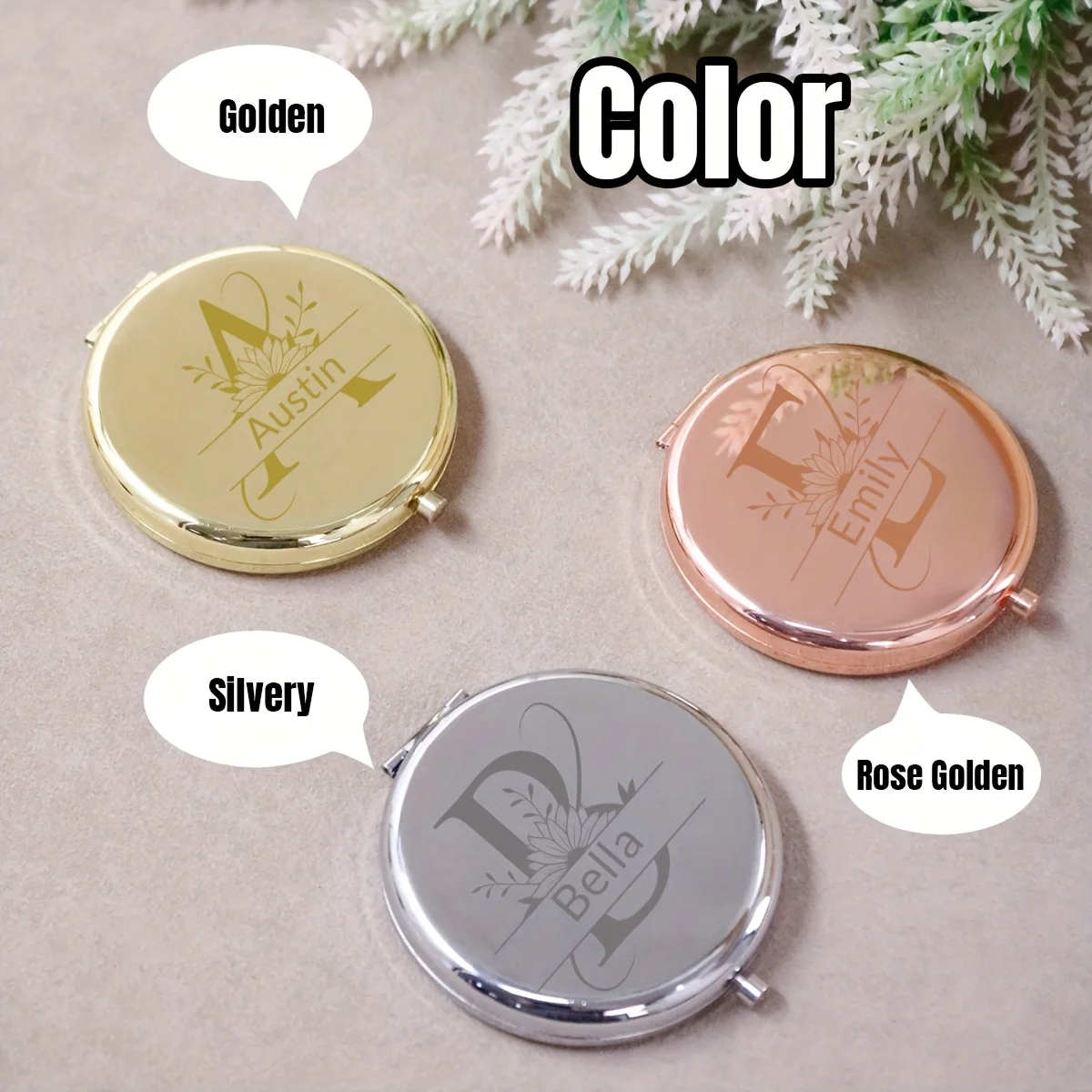 Custom Name Compact Makeup Mirror Fashion Elegant Portable Pocket Mirror for Her Personalized Birthday Gift Mother's Day Gift