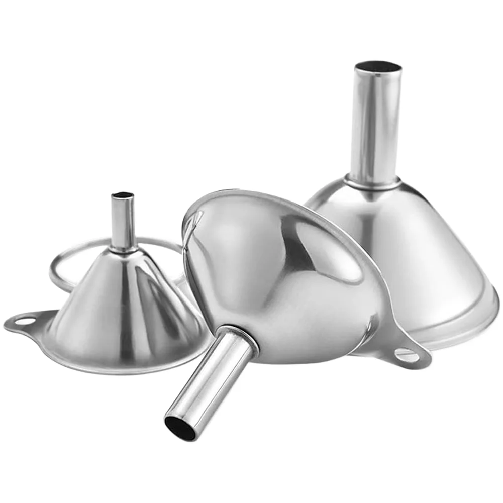 Food Safe Stainless Steel Funnel Set 3 Pieces for For MINI Bottles Oil Wine Pouring Hanging Loop Brushed Interior Rust Resistant
