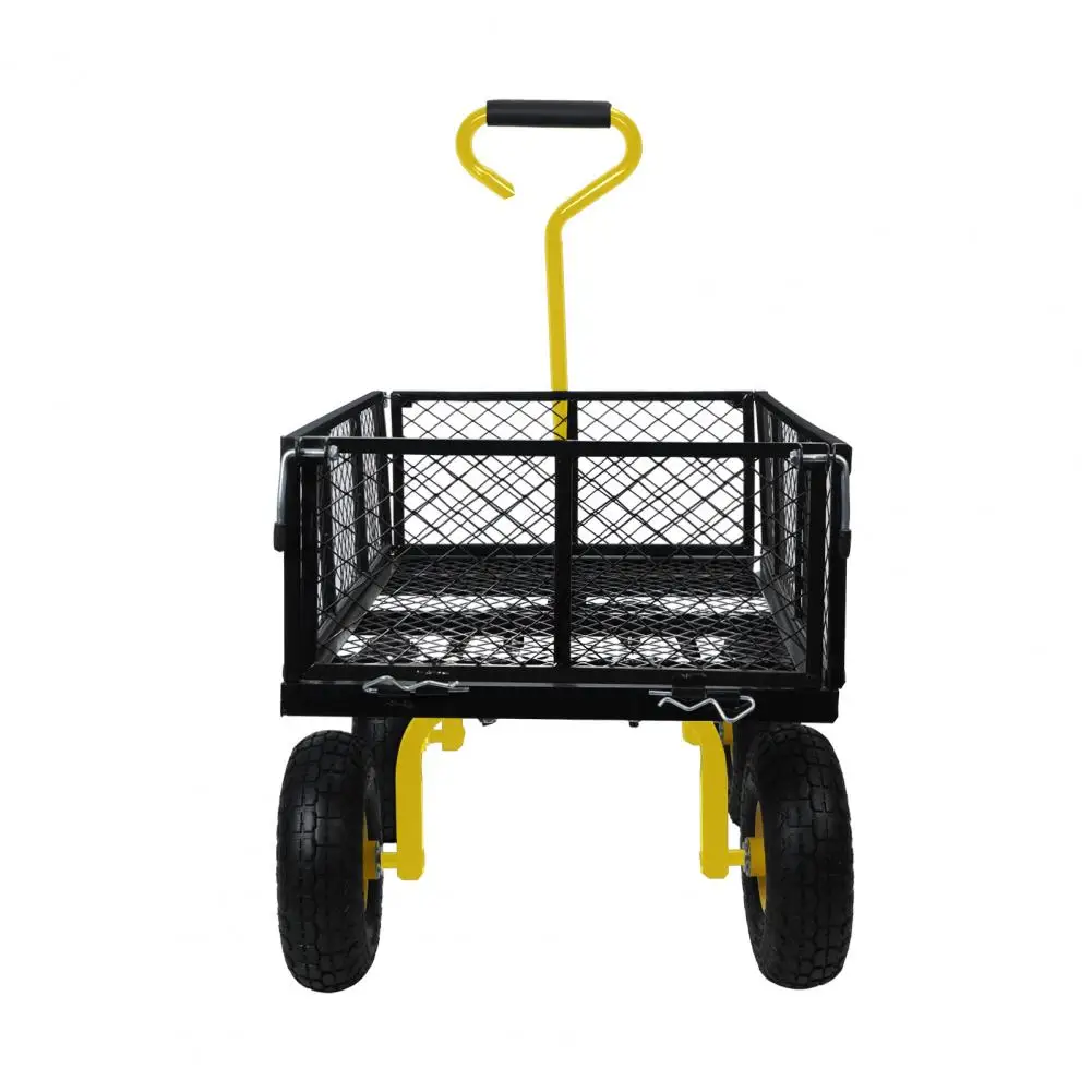 880lbs Capacity Garden Cart, Heavy Duty Mesh Metal Utility Wagon with Flat-Free Tires, Removable Sides,Flexible Handle Yard Cart