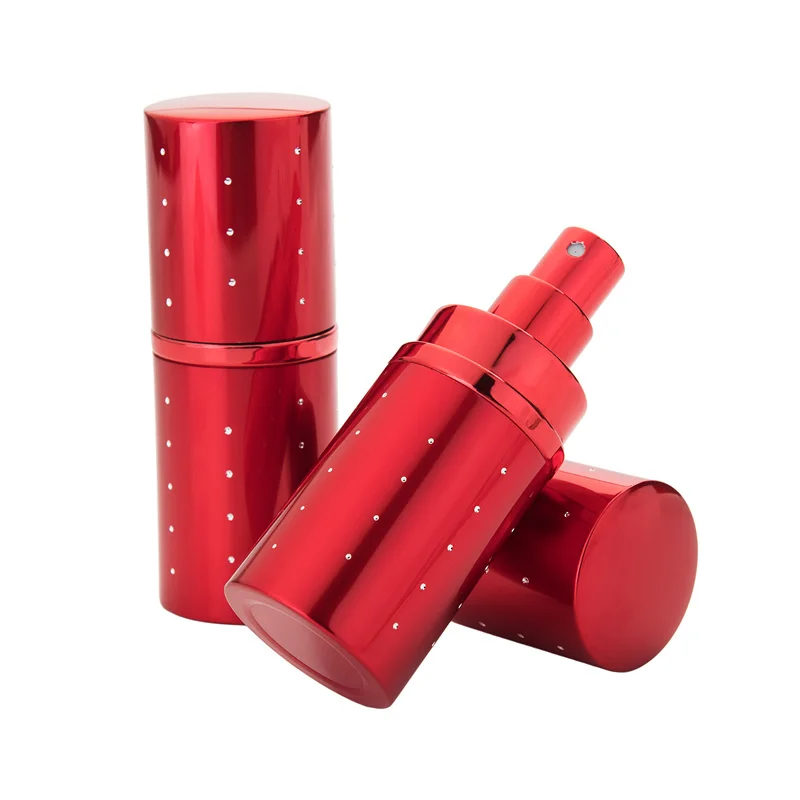 60 X 30ml Red Full Drill Travel Aluminum Perfume Atomizer Glass Spray Bottle Empty Refillable Portable Metal Parfume Bottle