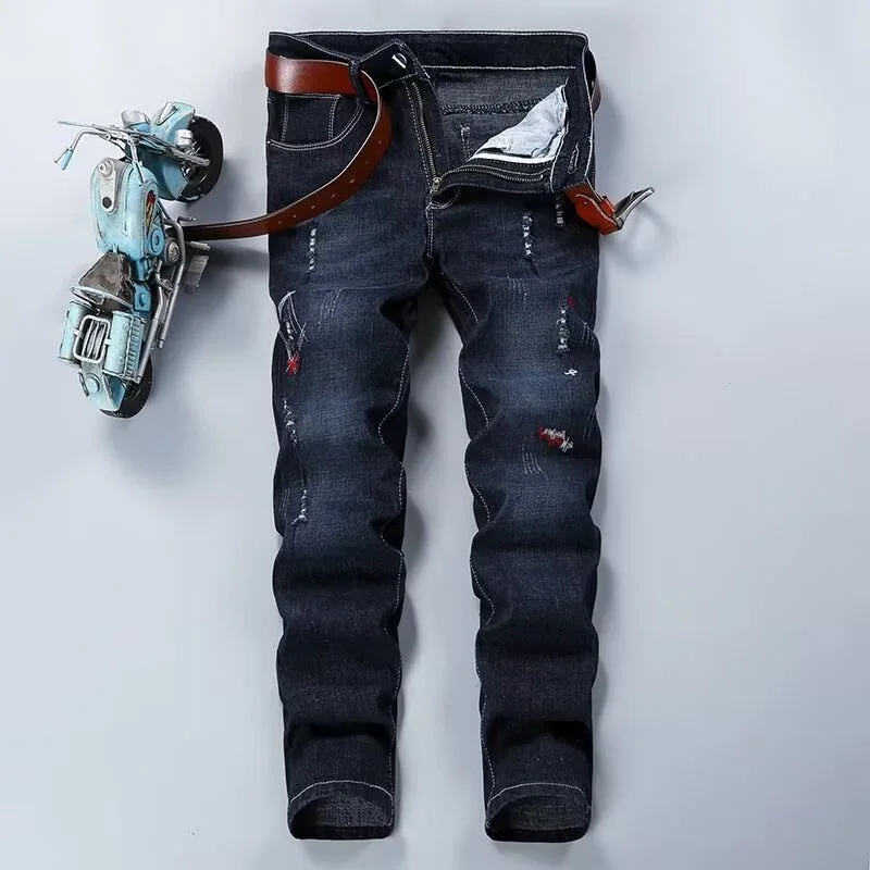 Jeans elastici a gamba dritta sportivi retrò di nuova tendenza della moda autunno e primavera per uomo Pantaloni in denim larghi e comodi di alta qualità