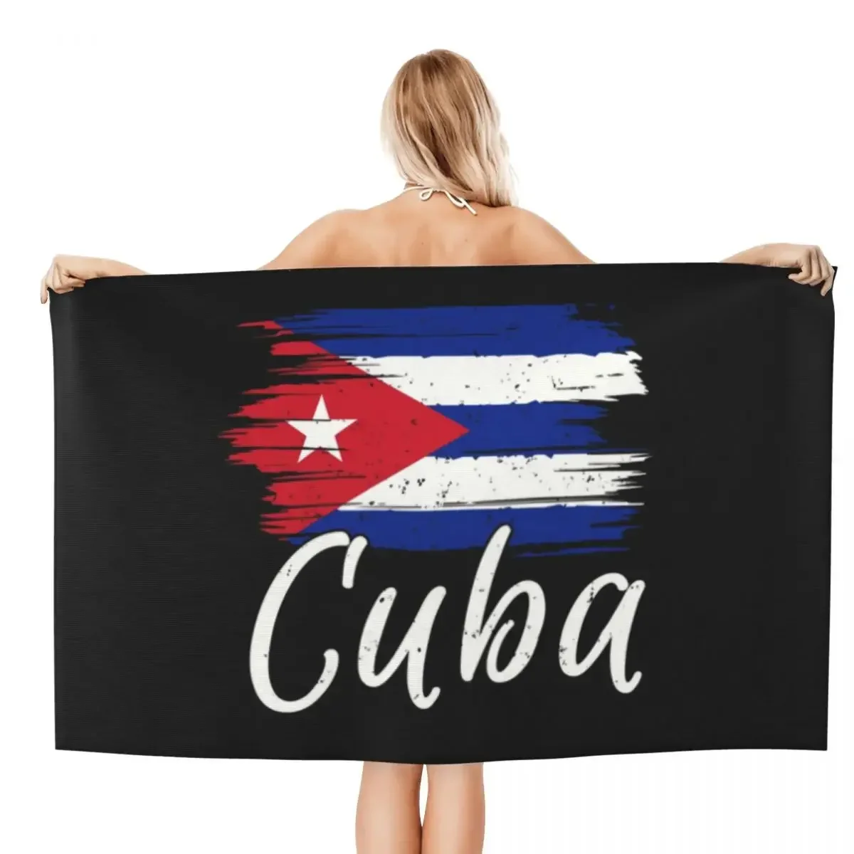 Custom Cuba Cuban Havana Flag Beach Towel Quick Drying Cuban Patriotic Super Soft Microfiber Bathroom Sauna Towels