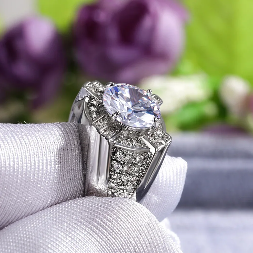 Luxury Men S925 Stamp Silver Color Rings Women AAA Zircon Moissanite Ring for Anniversary Father's Day Birthday Gift Jewelry