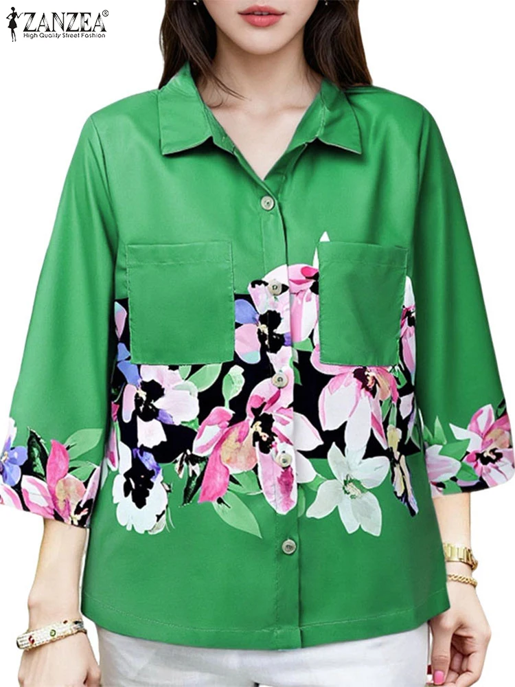 

ZANZEA Vintage Half Sleeve Tops Casual Lapel Neck Blusas Women Floral Printed Shirts 2025 OversizedButtons Summer OL Work Tunics