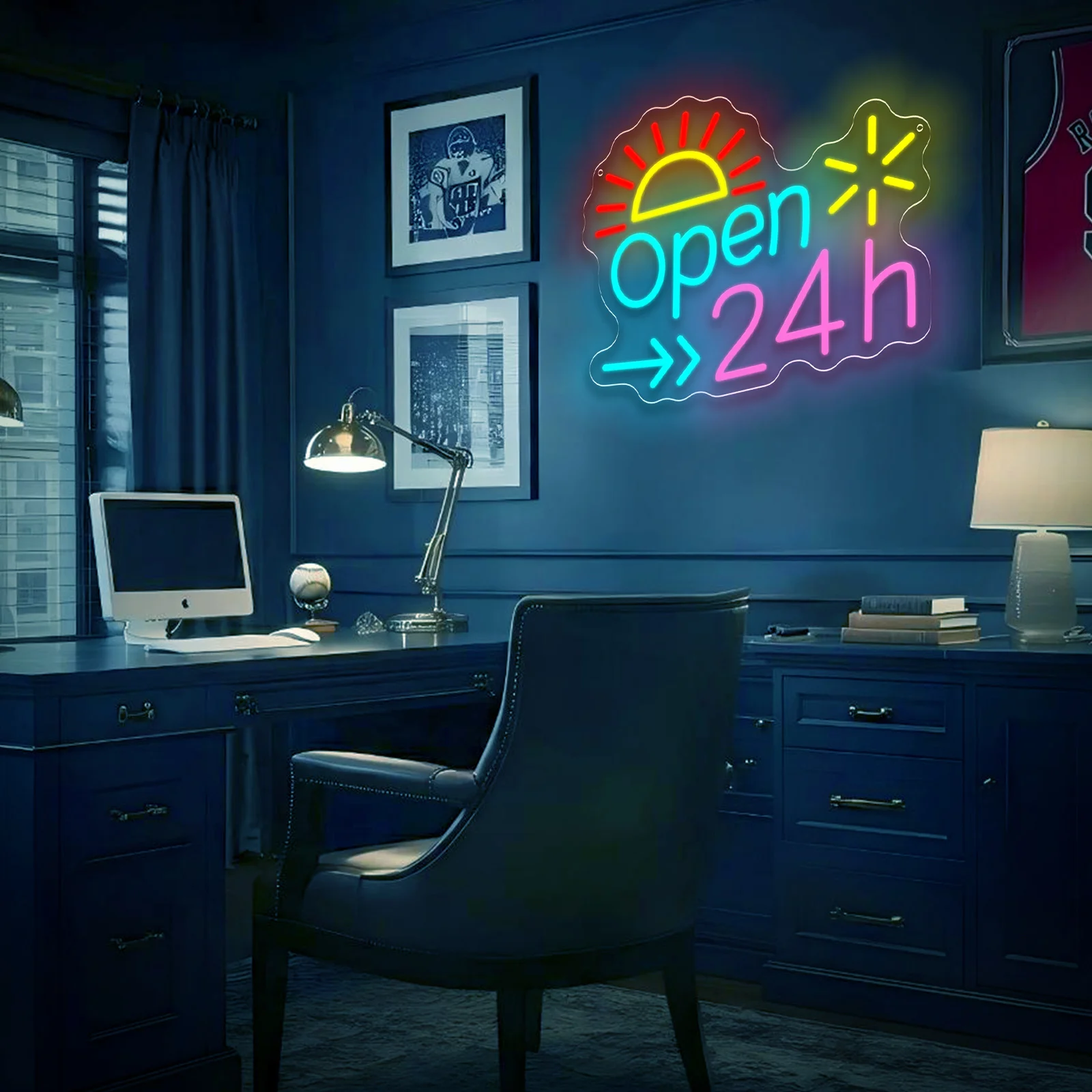 Open 24h LED Neon Sign Business Neon Light Sign USB Dimmable for Window Fast Food Restaurant Burger Shop Convenience Store Decor