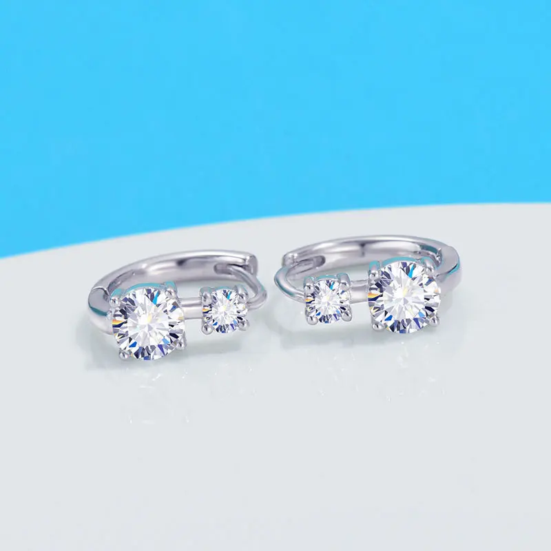 925 Sterling Silver 0.6 Carat * 2 Moissanite Double Diamond Earrings Fashion Design Light Luxury Senior Ladies