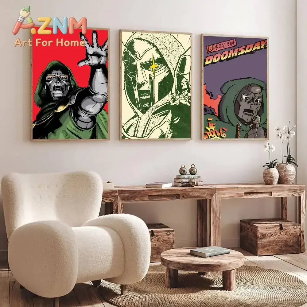 AZNM Doctor Doom Retro Comic Style Canvas Wall Art Frameless Print Poster for Home Bedroom Living Room Wall Decor