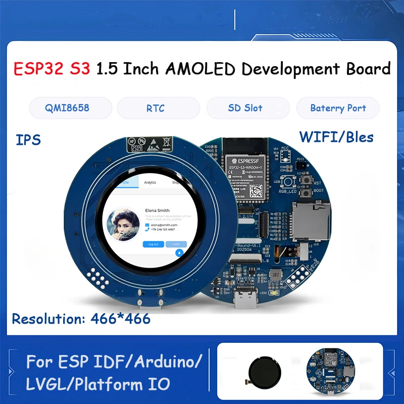 ESP32 S3 1.5 Inch AMOLED Touch Screen Dev Board Uart Smart Display