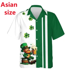 2025 Men's St Patricks Day Shirt 3d Print Funny Green Clover Saint Pattys Day Shirts Short Sleeve Button Down Casual Men Shirt
