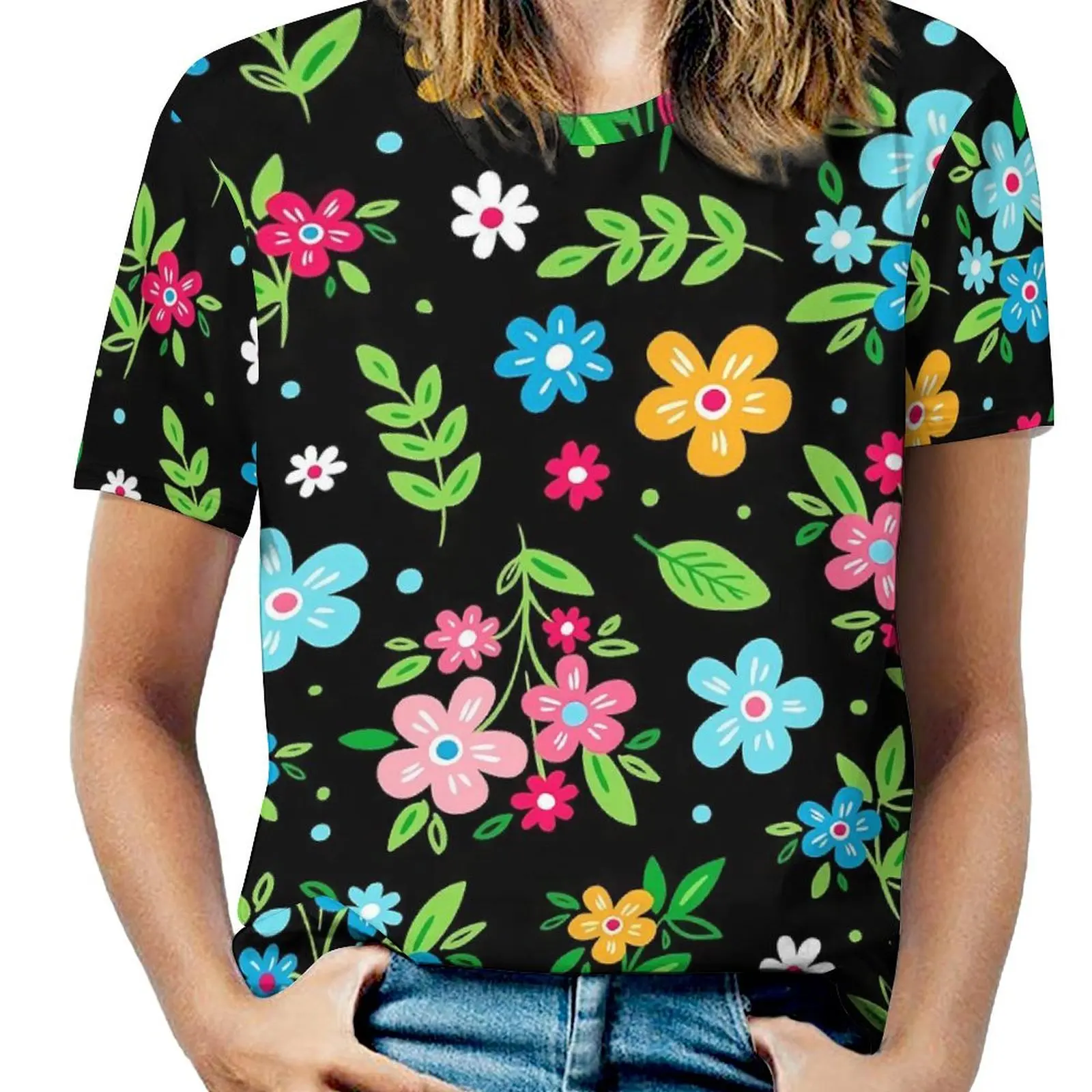 Colorful Ditsy Floral T Shirts Cute Flower Print Street Style T Shirt Short Sleeve Women Harajuku Tshirt Beach Design Clothing