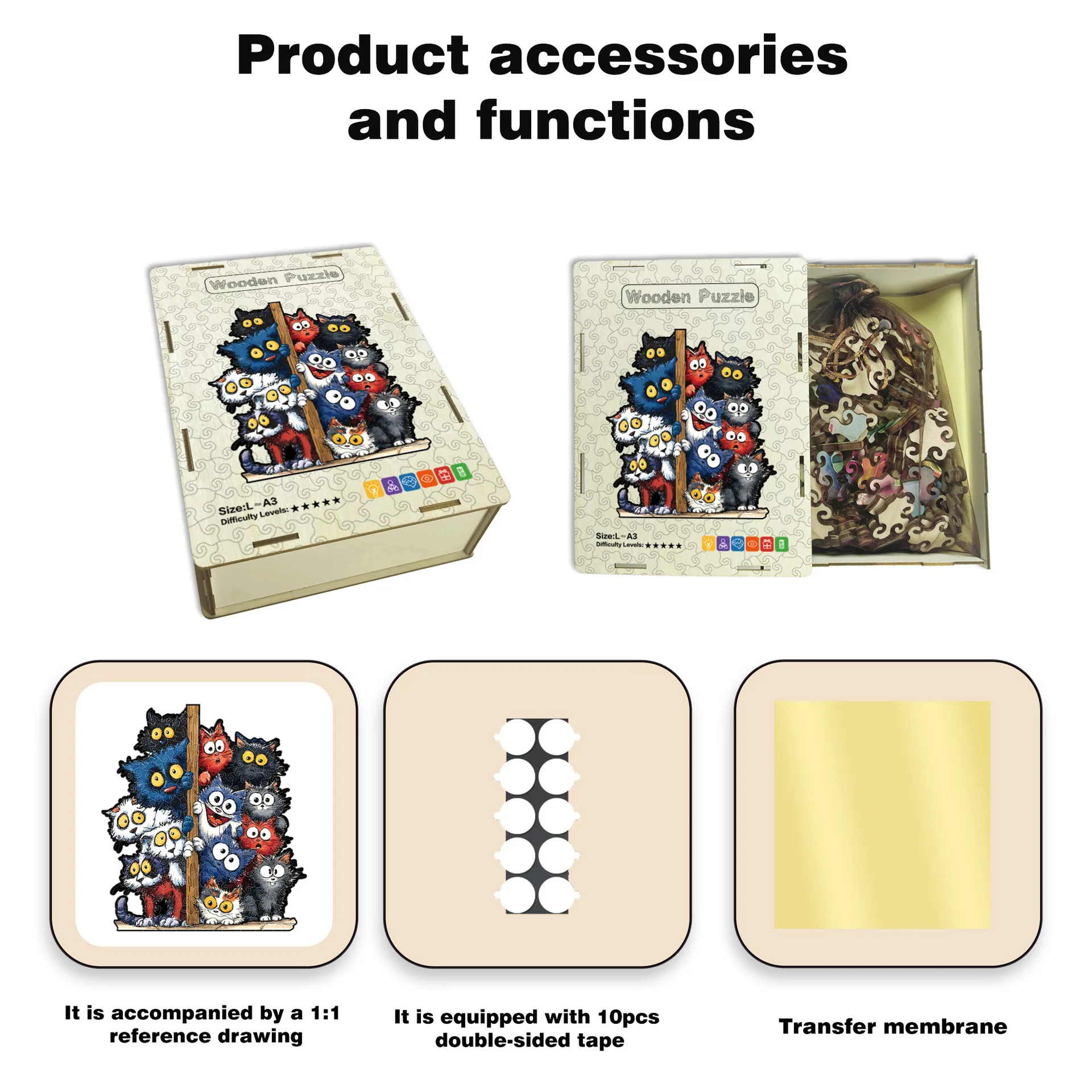 171/187 قطعة القط خشبية بازل قطع غير النظامية على شكل لغز لعبة تخفيف التوتر عيد الميلاد هدايا عيد الميلاد لمحبي القط ديكور المنزل