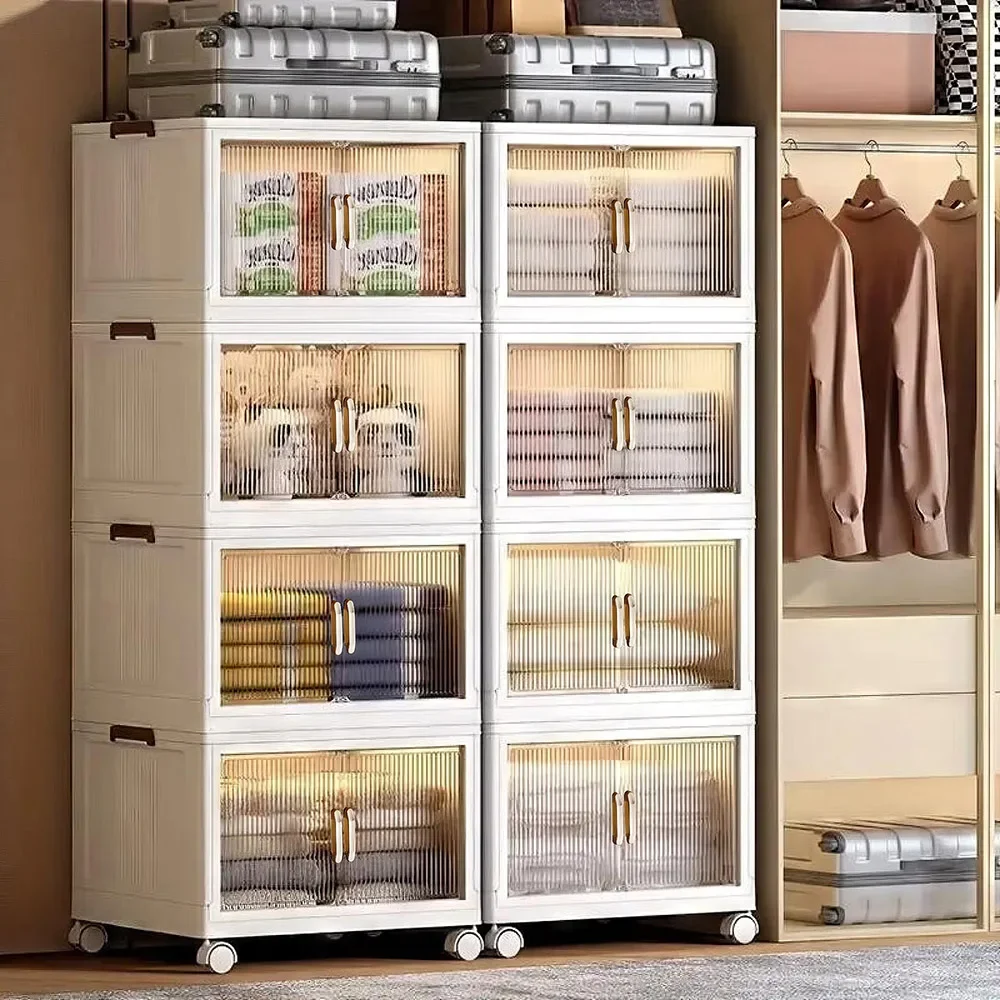 

25.6 Inch Wide Clear Door Foldable Storage Box – 4-Tier Large Capacity Organizer, Easy Access, Space-Saving Foldable Design