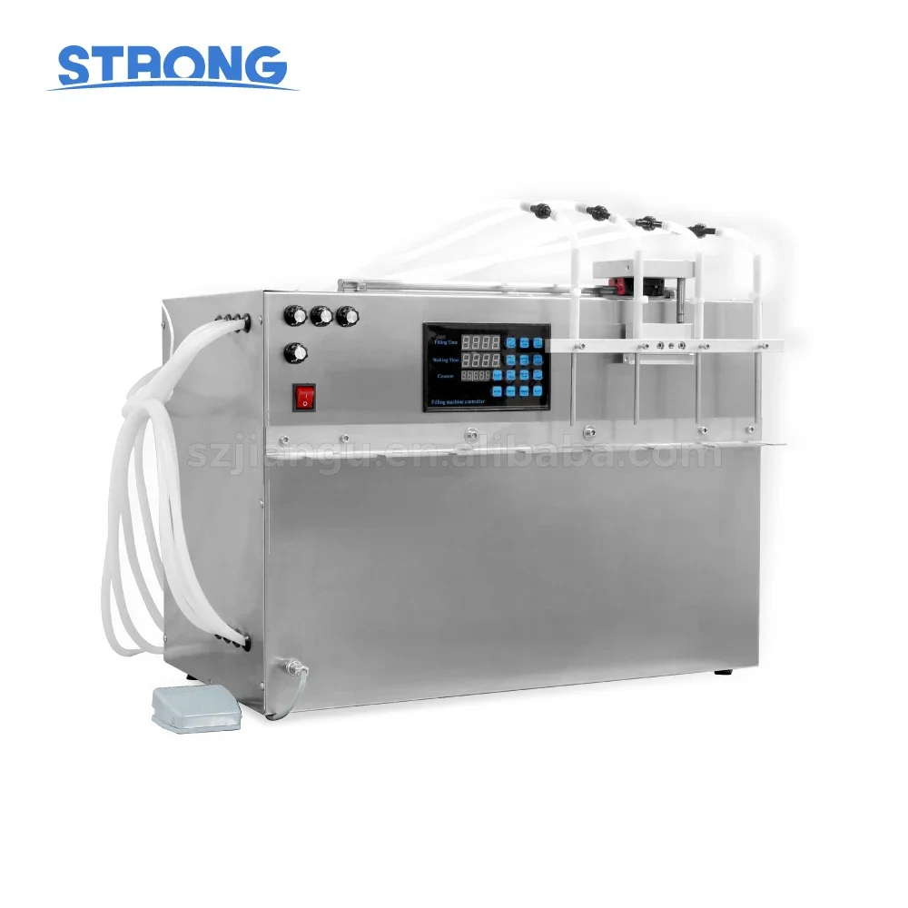 Desktop Semi-Auto Four-Head Liquid Quantitative Filling Machine Stand-Up Pouch Nozzle Pouch Water Injector Milk Soup Broth