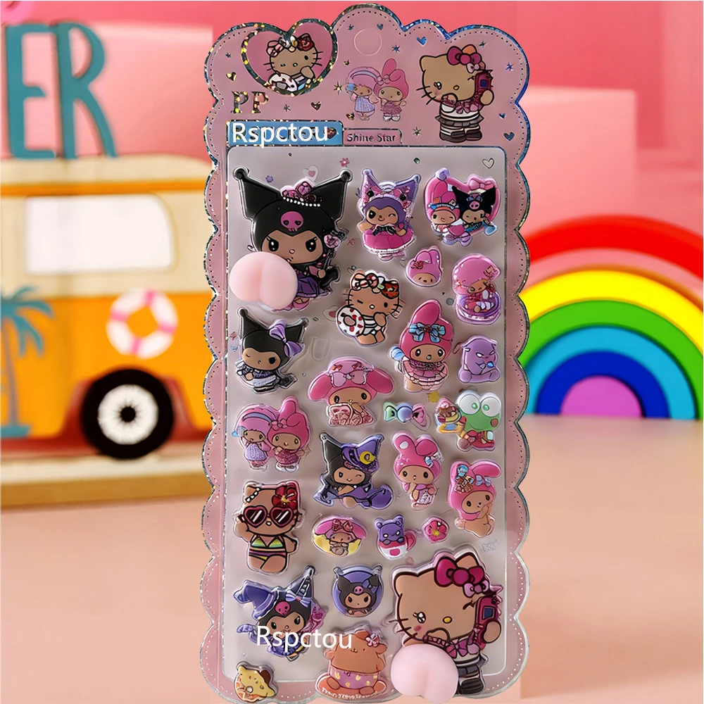 4 pièces peau noire Sanrio pincable fesses autocollants mignon Kuromi ma mélodie dessin animé 3D bulle décalcomanies bagages cahier téléphone autocollant