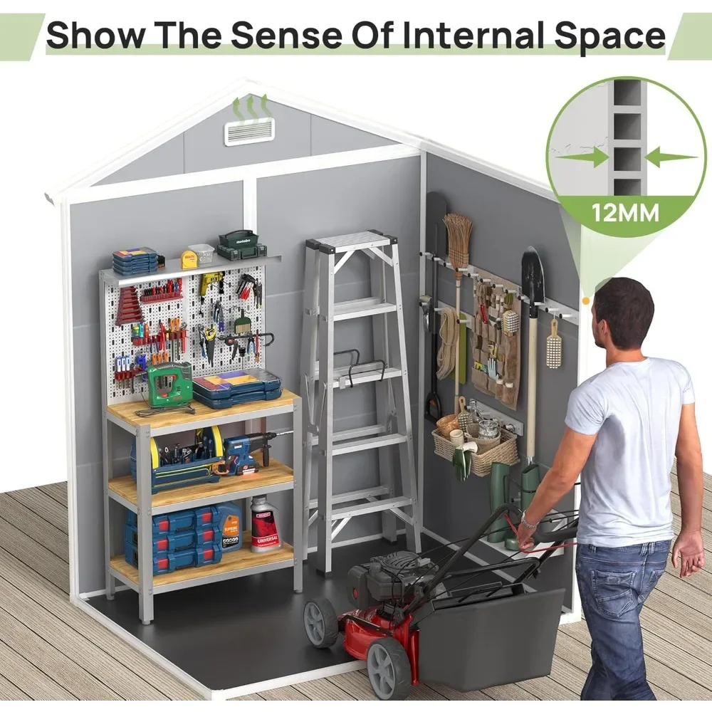 

Садовый сарай из полимерной смолы 6x4,5 футов с напольным покрытием, запирающимися дверями и окнами, водонепроницаемые пластиковые шкафы для хранения инструментов