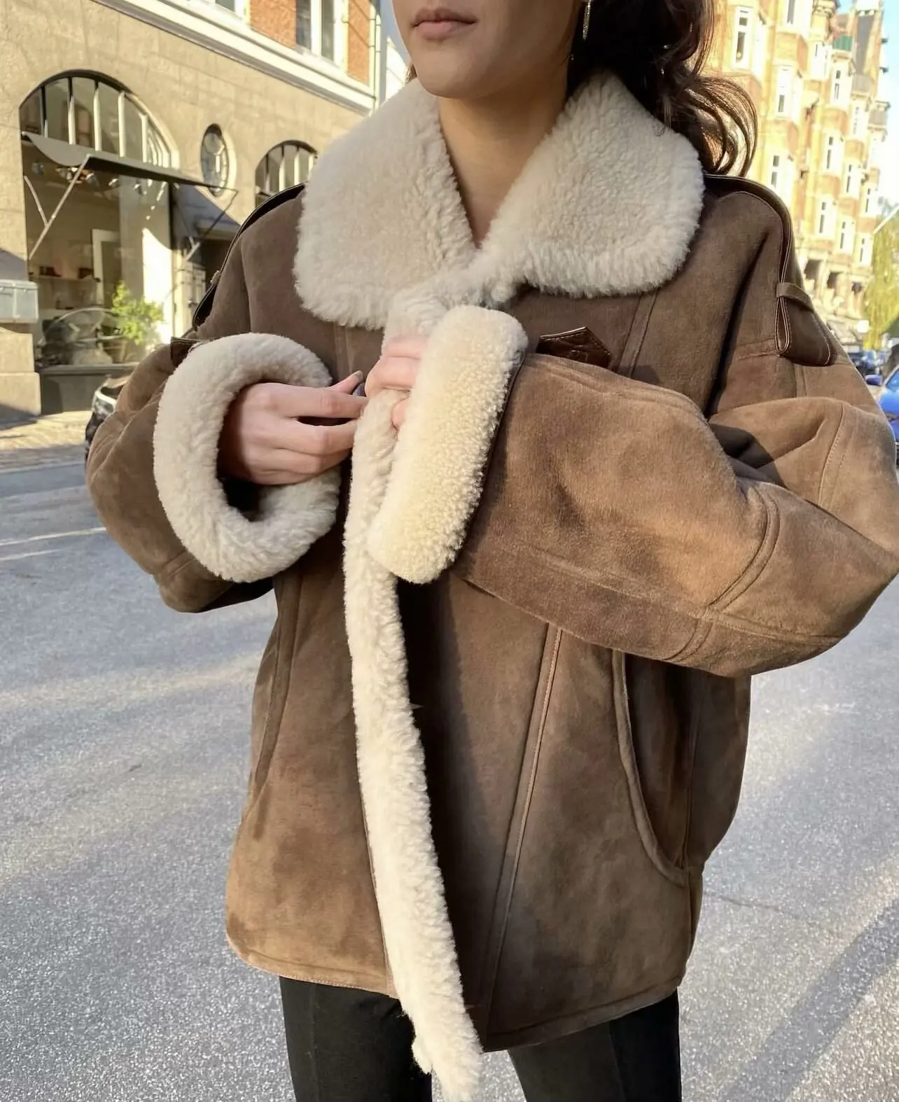 European and American style warm winter lapel lamb hairy case women loose casual fashionable versatile fur coat