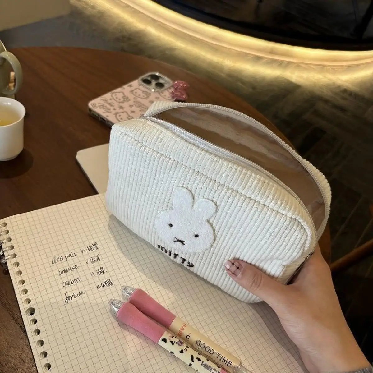Kawaii الكرتون ميفي حقيبة مستحضرات التجميل ذات سعة كبيرة لطيف أنيمي المحمولة حقيبة التخزين الفتيات الحلو قلم رصاص حقيبة التخزين