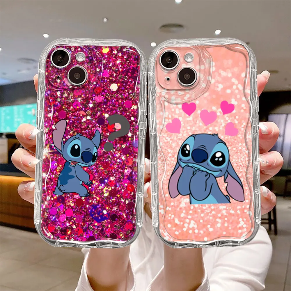 Creamy Texture Phone Case For Apple iPhone 13 15 Plus 14 Pro Max 12 Mini 11 7 8 SE XR X XS 6 6S Luxury Cover Bling Cute Stitch