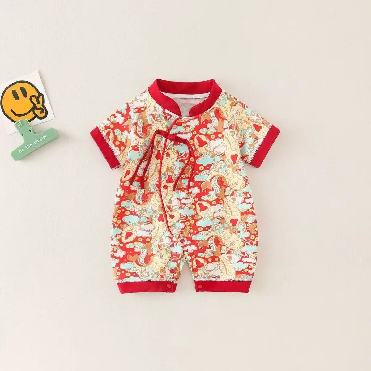 

Летний комбинезон для новорожденных в китайском стиле, унисекс, для малышей, милый, с закрытым задником, для прогулок, детская одежда, новинка