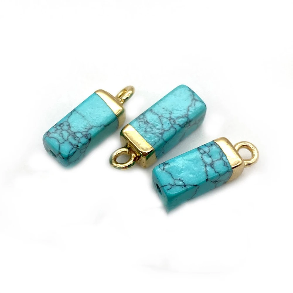 Natural Stone Watermelon Quartz Polished Rectangular Block Single-hole Electroplated Pendant DIY Material for Necklaces Jewelry