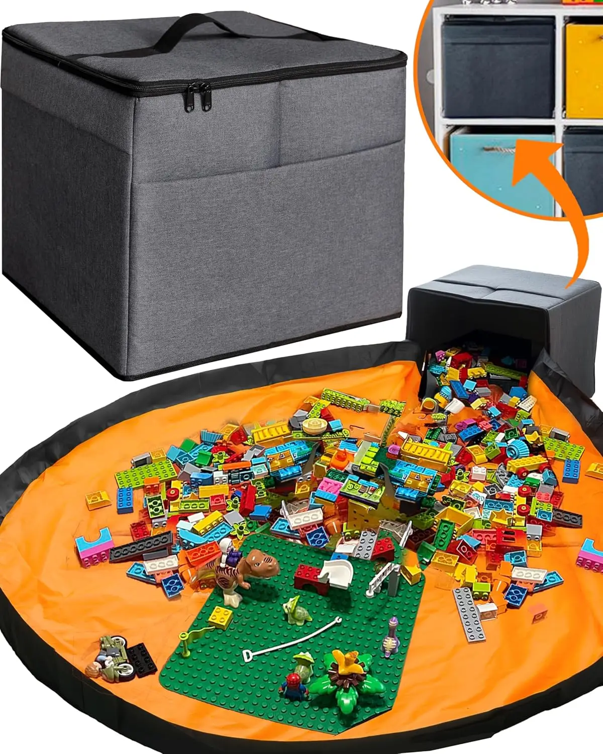 

Toy Storage Organizer with Play Mat for Kids - Collapsible Fabric Cube Bin, 13x13x15 Inch, Large Capacity
