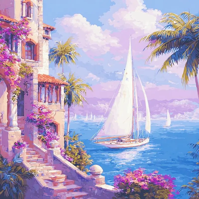 

GATYZTORY Coloring By Number Sailboat Landscape HandPainted Kits Drawing Canvas Pictures Oil Painting Sea Home Decoration