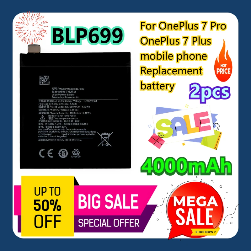 

Для мобильного телефона OnePlus 7 Pro OnePlus 7 Plus Сменный аккумулятор BLP699 4000 мАч 2 шт.