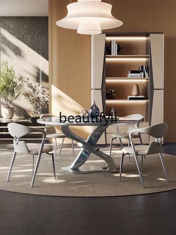32A Modern simple high-end villa home living room microcrystalline stone round dining table