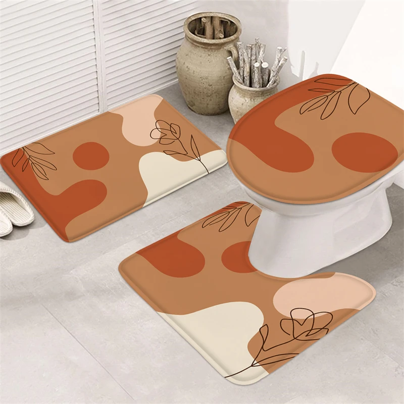 3pcs Modern Bathroom Mat Set Shower Absorbent Mat Anti Slip Carpet U Shape Toilet Floor Mat