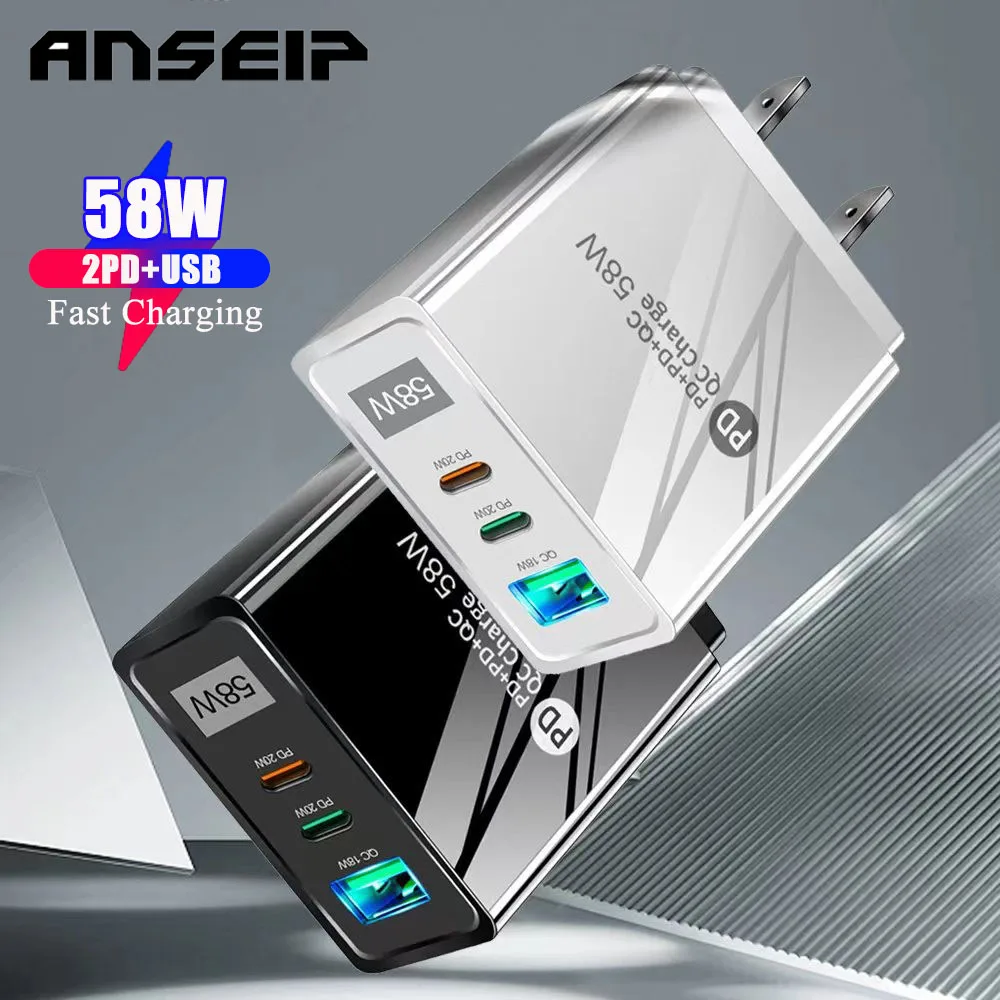 

ANSEIP 58W Chargers Type C Mobile Phone Power Adapter 2PD USB QC3.0 Fast Charging For Huawei Xiaomi iphone Samsung Wall Charger