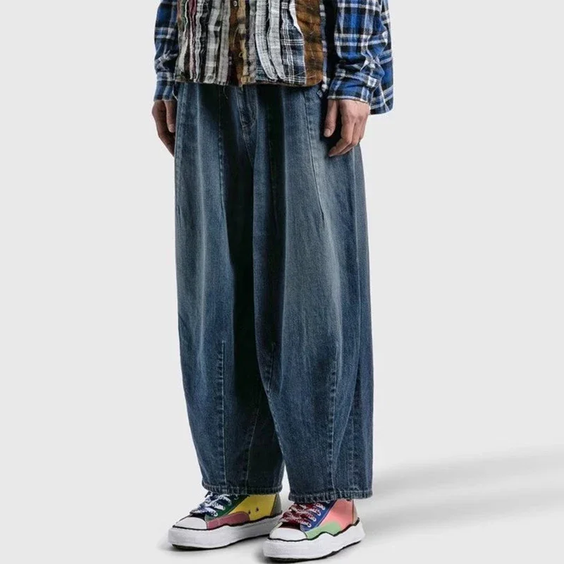 

Best Quality Splicing Blue Wide Leg Oversized Jeans Men Women Streetwear Vintage Washed Denim Trousers Casual Pants With Tag