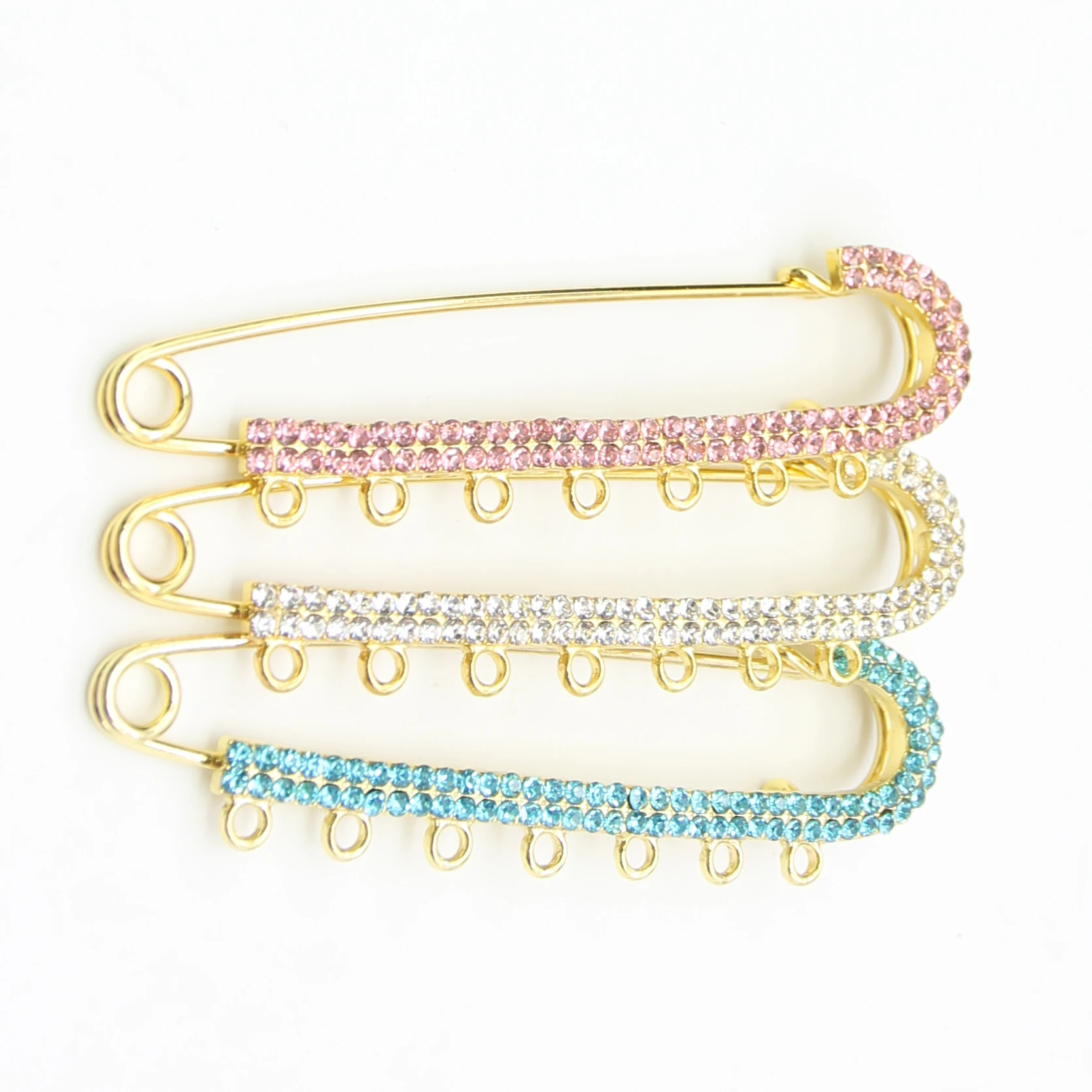 10 pcs 9 cm 10cm  7 loops 8 loops gold pink blue white rhinestone islam Brooch baby pin