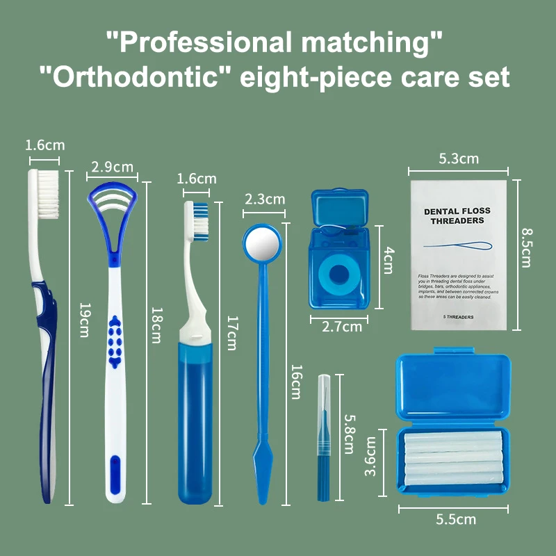 8 قطعة/المجموعة مجموعة فرش العناية بالأسنان متعدد الألوان شمع الأسنان أداة تنظيف الأسنان حقيبة شبكية قابلة للطي فرشاة بين الأسنان الخيط الشمع